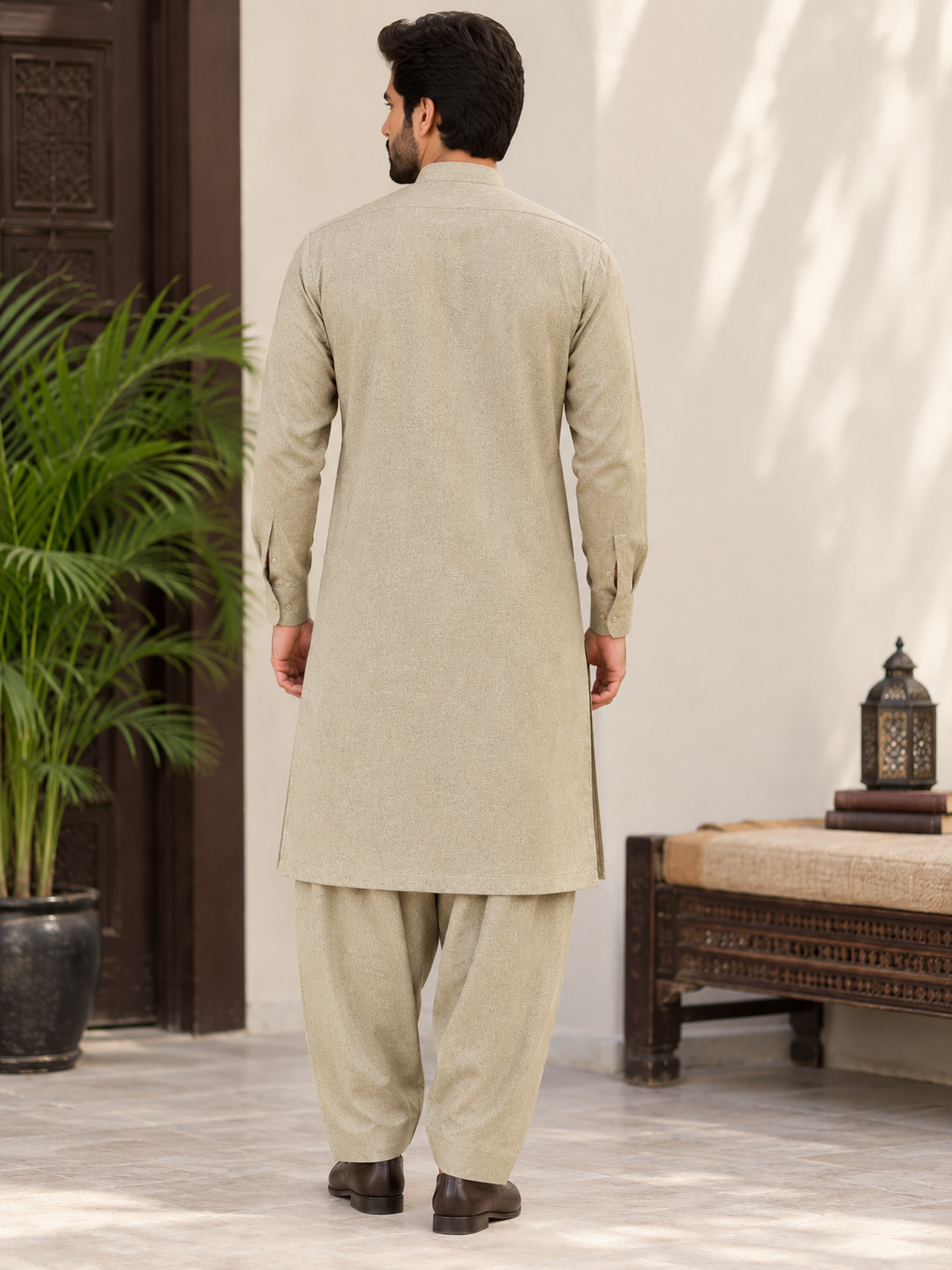 GREYISH BEIGE KARANDI KHADDAR UNSTICHED FABRIC