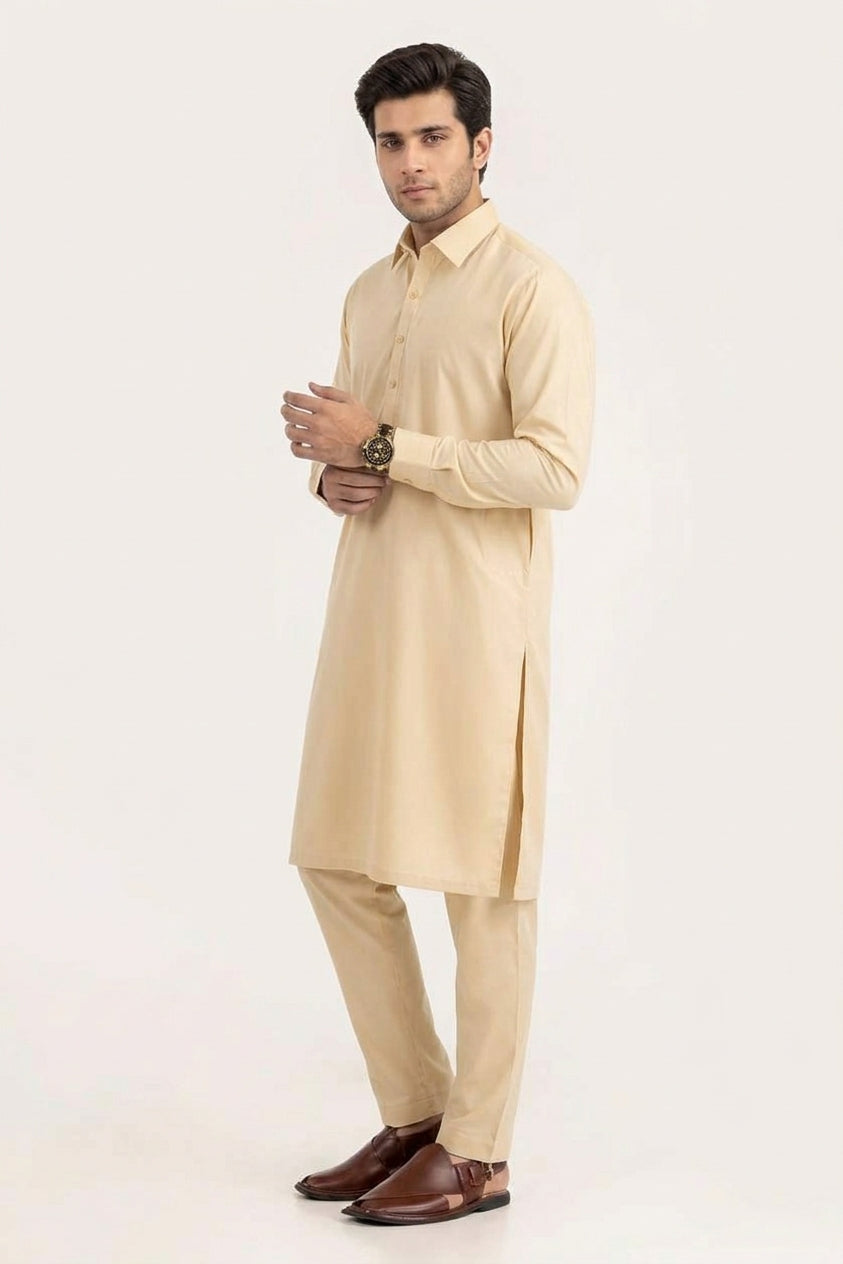 CREAM LATHA UNSTITCHED FABRIC COTTON