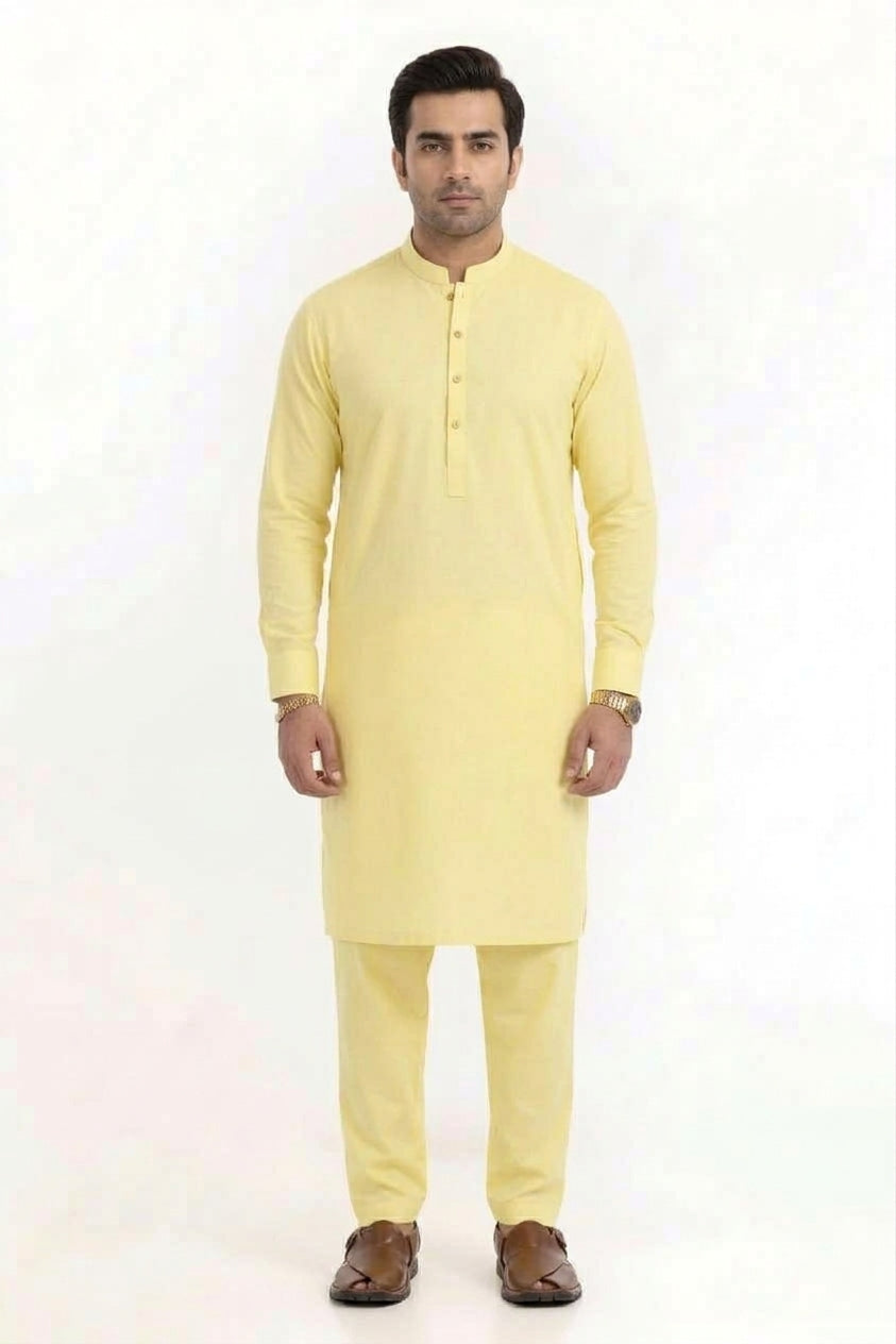 SOFT PASTEL YELLOW LATHA UNSTITCHED FABRIC COTTON