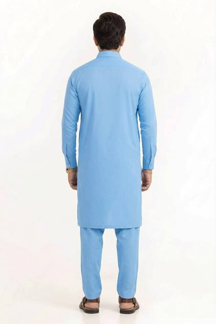 SKY BLUE LATHA UNSTITCHED FABRIC COTTON