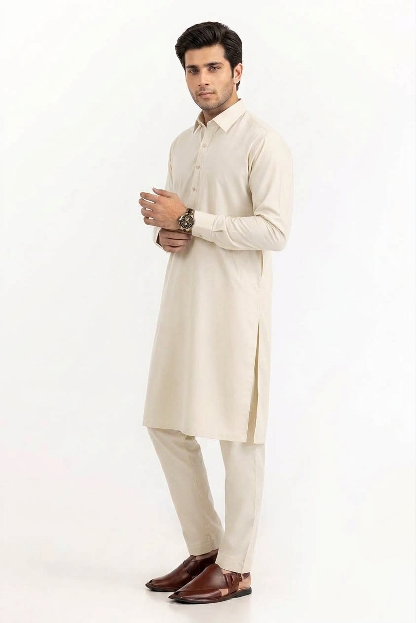 OFF WHITE LATHA UNSTITCHED FABRIC COTTON