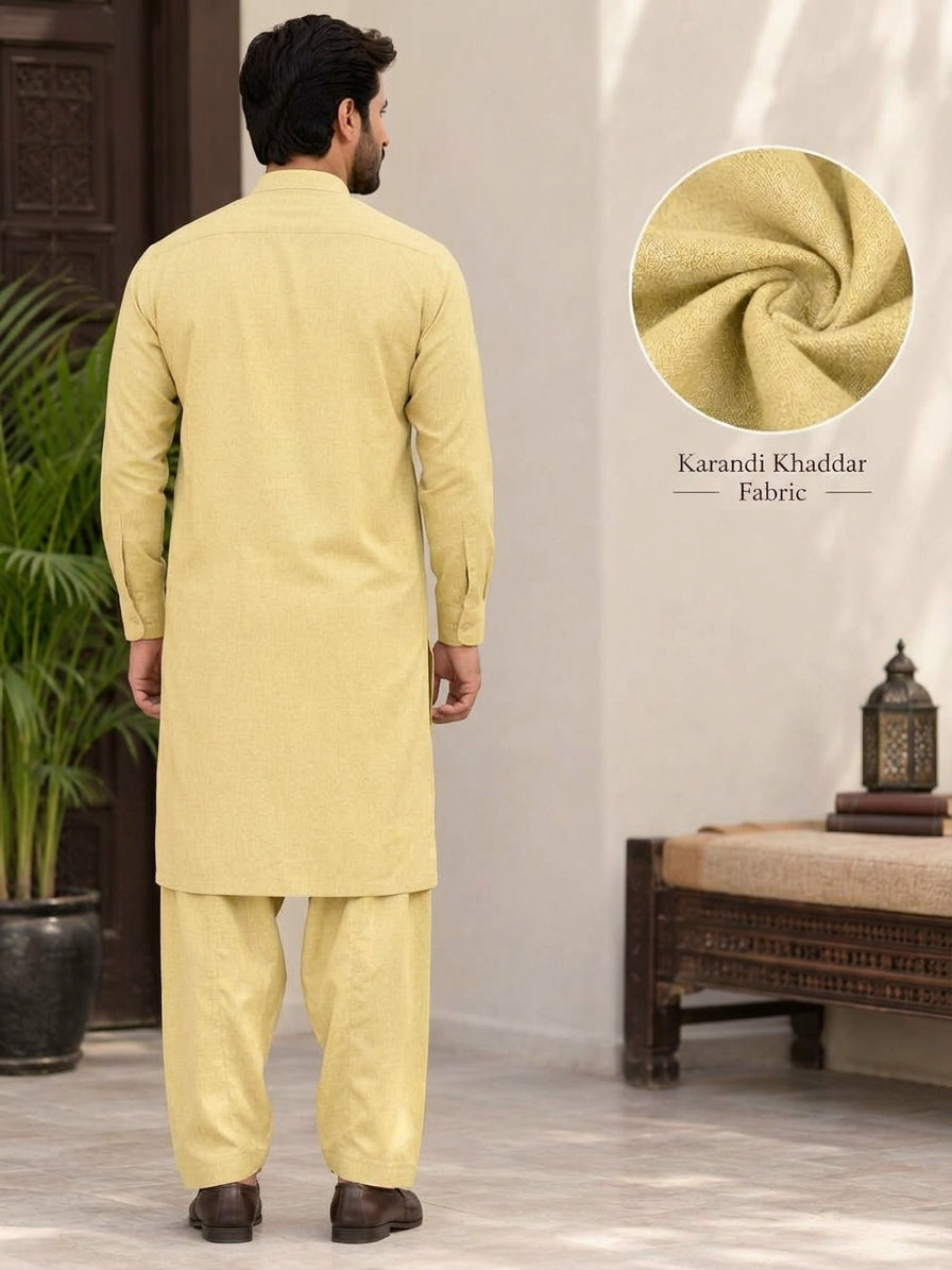 CREAM KARANDI KHADDAR UNSTICHED FABRIC