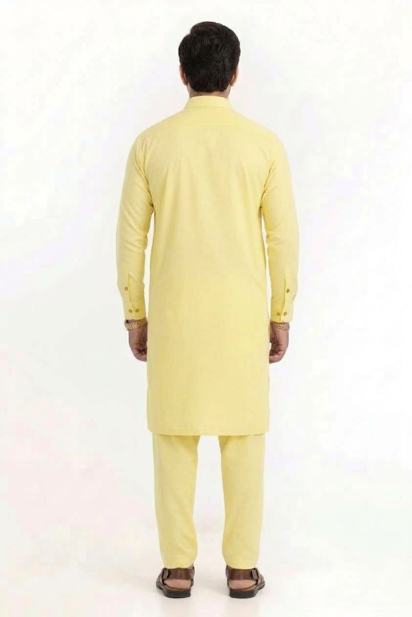 SOFT PASTEL YELLOW LATHA UNSTITCHED FABRIC COTTON