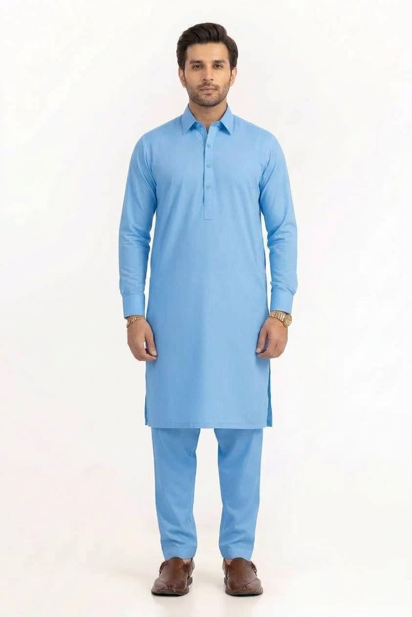 SKY BLUE LATHA UNSTITCHED FABRIC COTTON