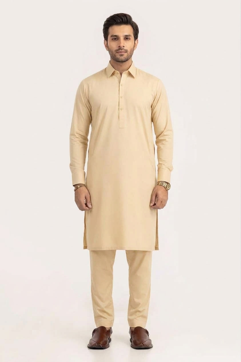CREAM LATHA UNSTITCHED FABRIC COTTON