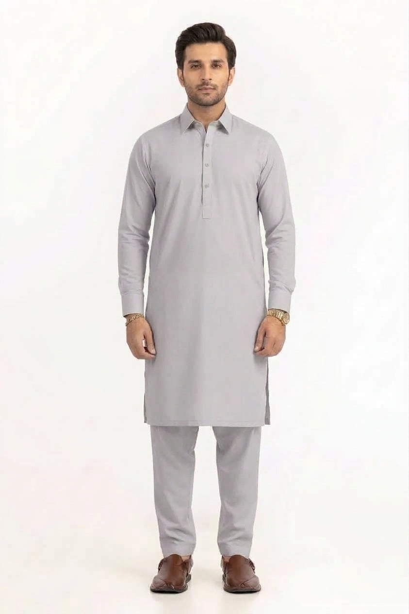 LIGHT GREY LATHA UNSTITCHED FABRIC COTTON