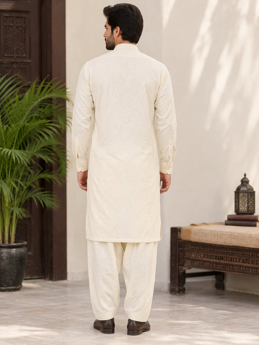 OFF WHITE KARANDI KHADDAR UNSTICHED FABRIC