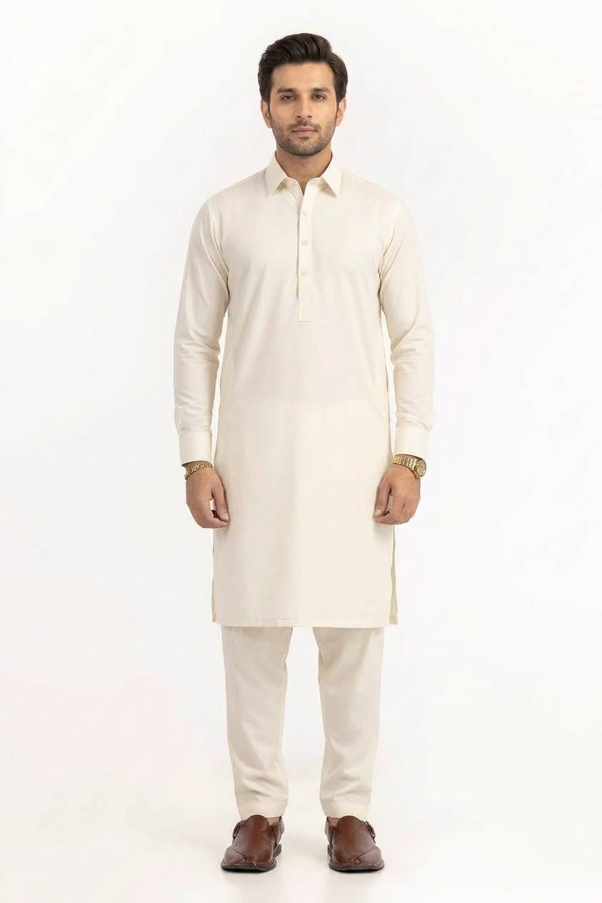 OFF WHITE LATHA UNSTITCHED FABRIC COTTON