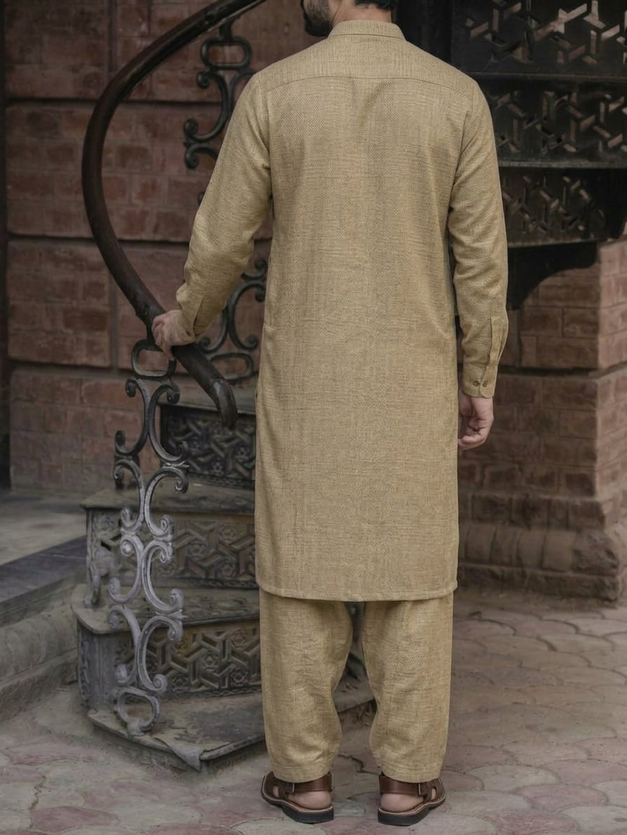 ALMOND COLOR KARANDI KHADDAR UNSTICHED FABRIC