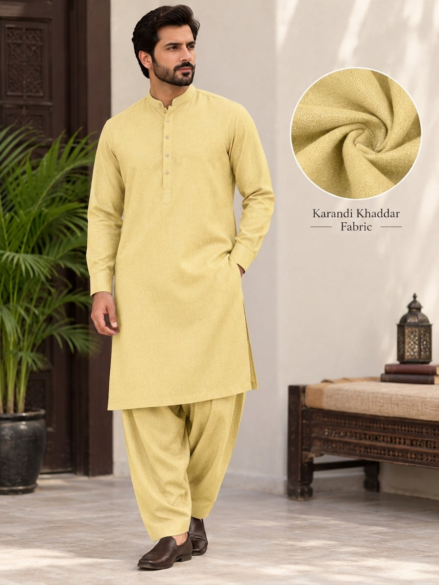 CREAM KARANDI KHADDAR UNSTICHED FABRIC