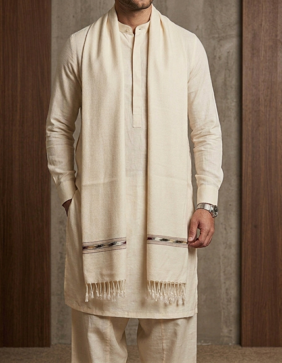 OFF WHITE PLAIN WOOL BLEND MEN SHAWL